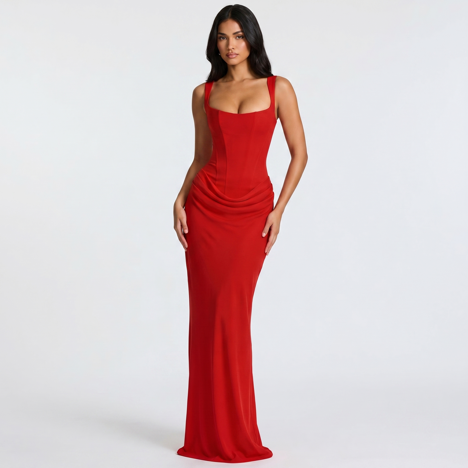 Sleeveless Corset Mermaid Maxi Gown for Women - Red