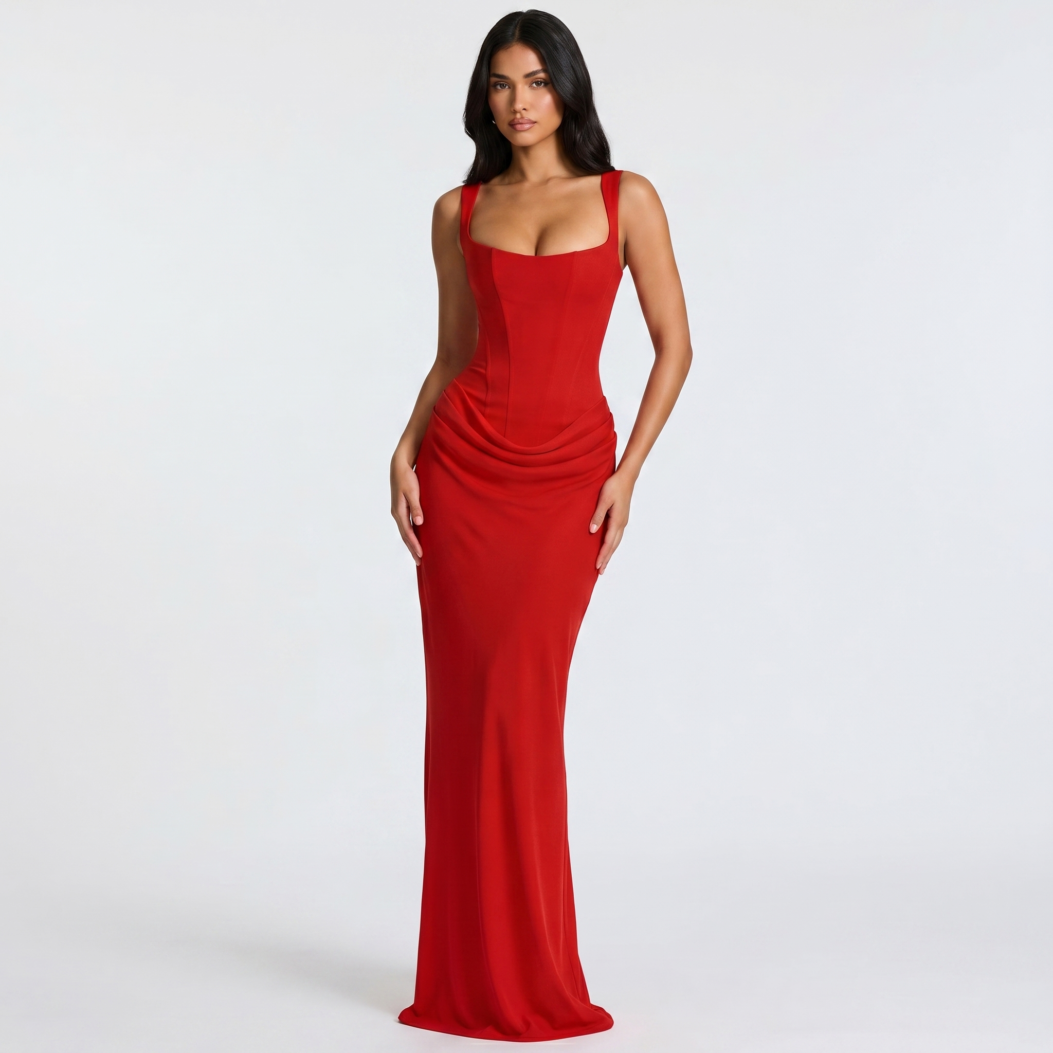 Sleeveless Corset Mermaid Maxi Gown for Women - Red