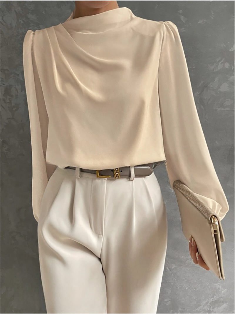 High Neck Long Sleeve Blouse for Women - Off White
