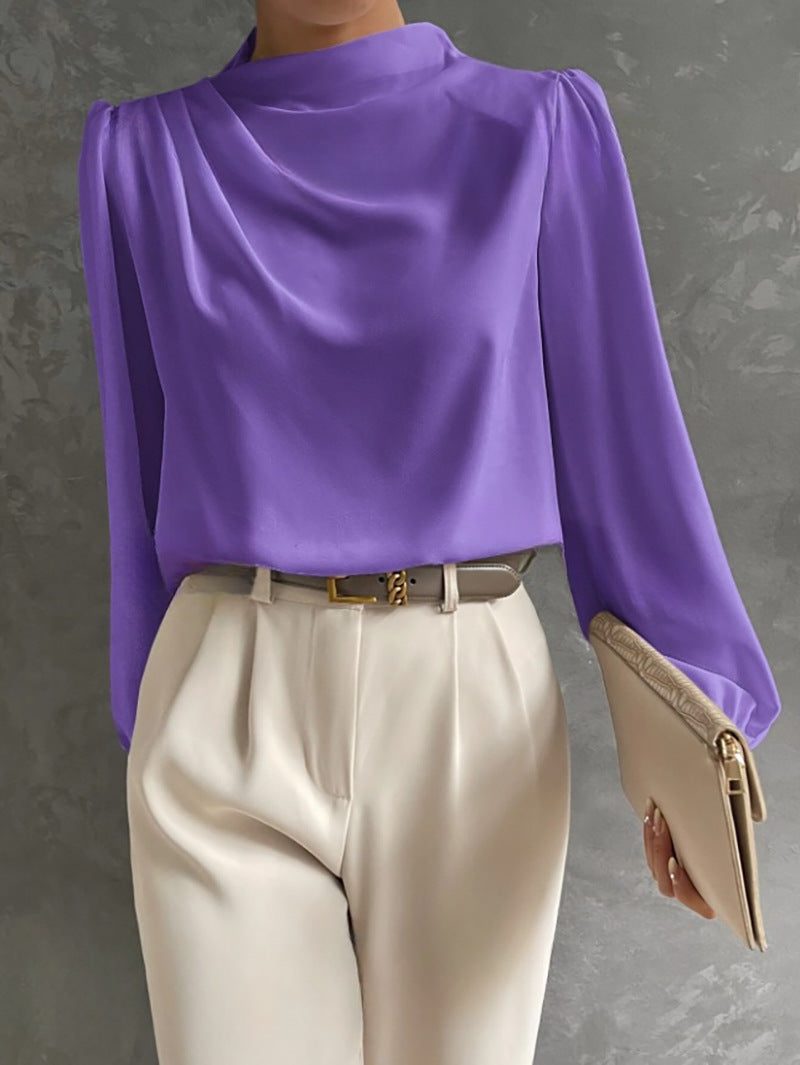 High Neck Long Sleeve Blouse for Women - Violet
