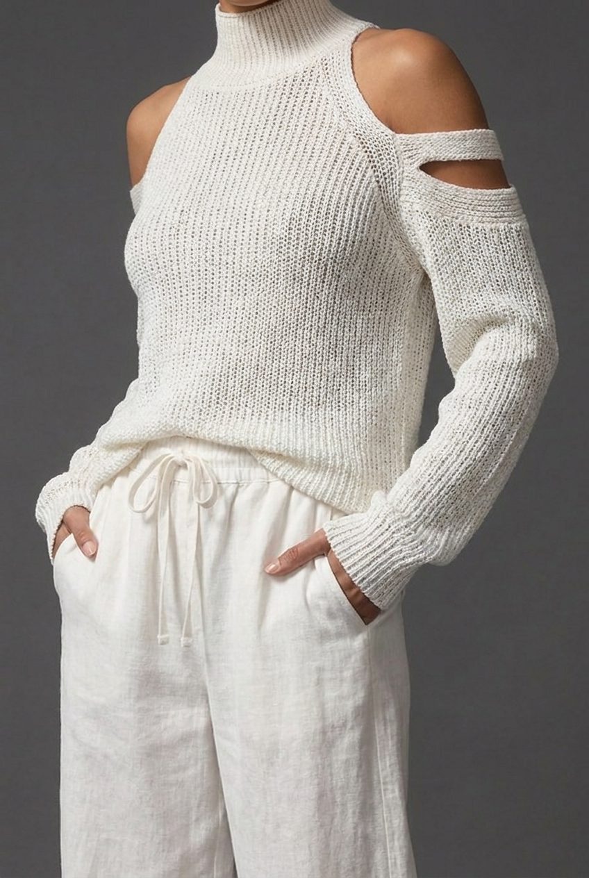 High Neck Wide Leg Knit Co-Ord Set for Women - View 2