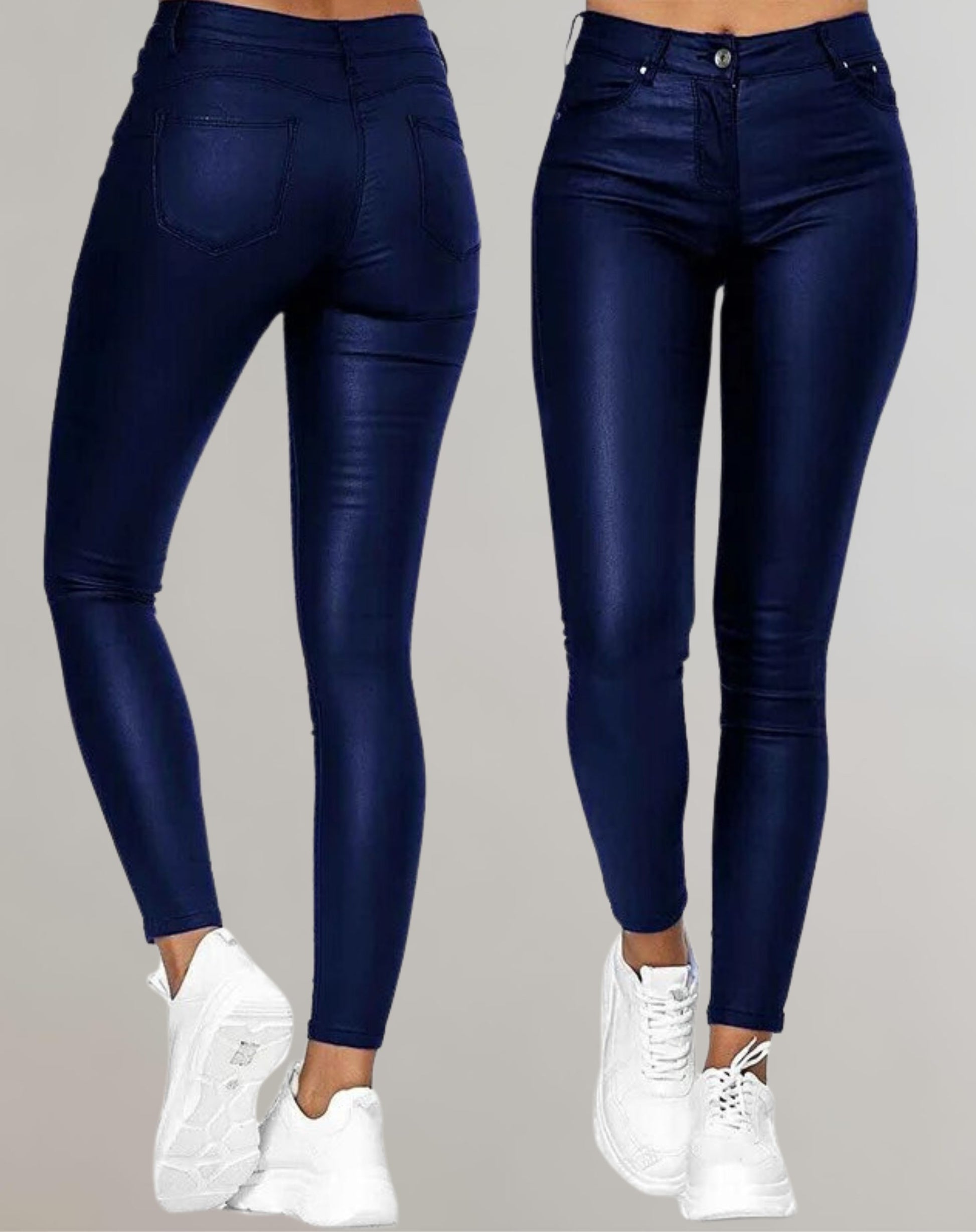 High-Waist Skinny Faux Leather Trousers for Women - Blue