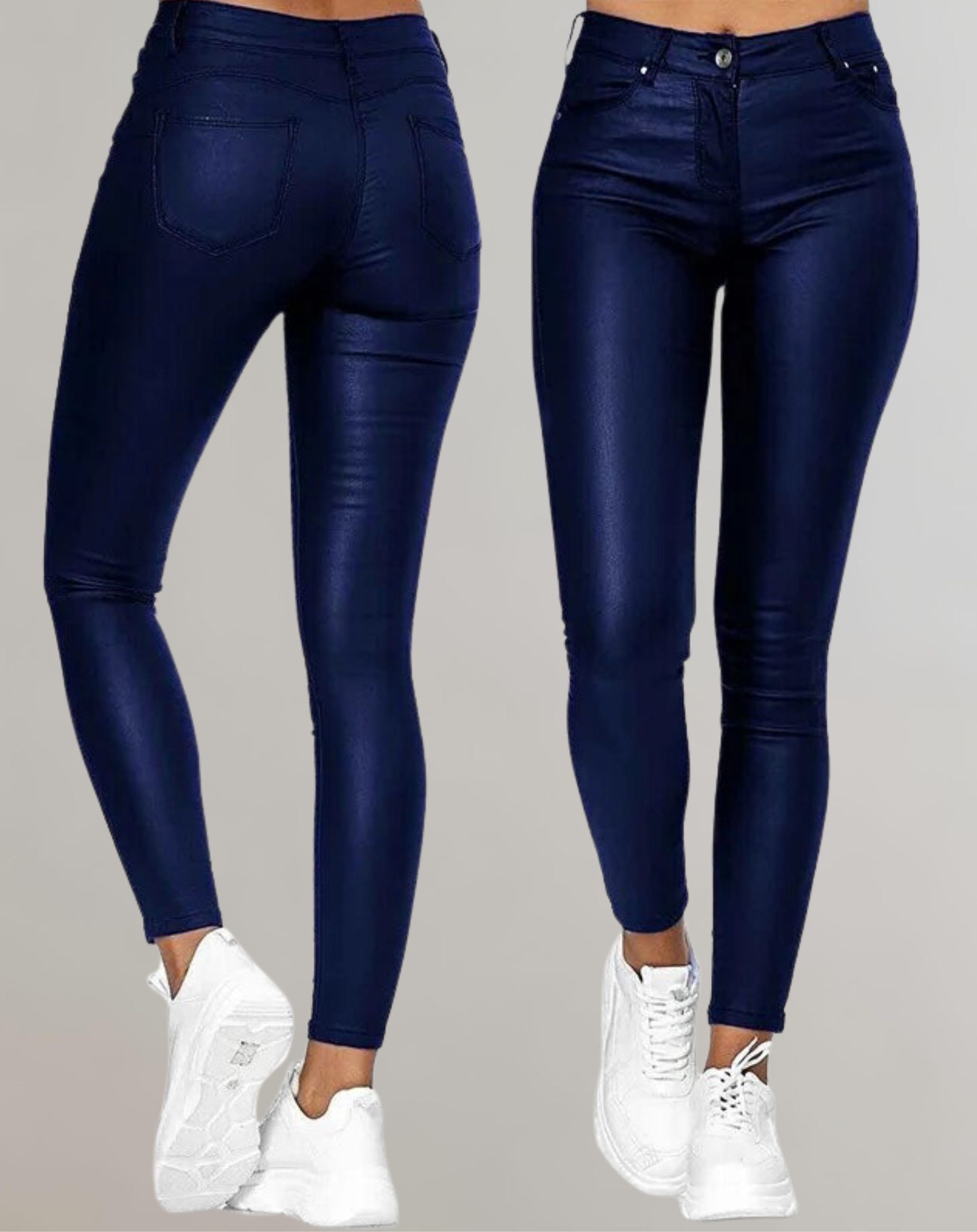 High-Waist Skinny Faux Leather Trousers for Women - Blue
