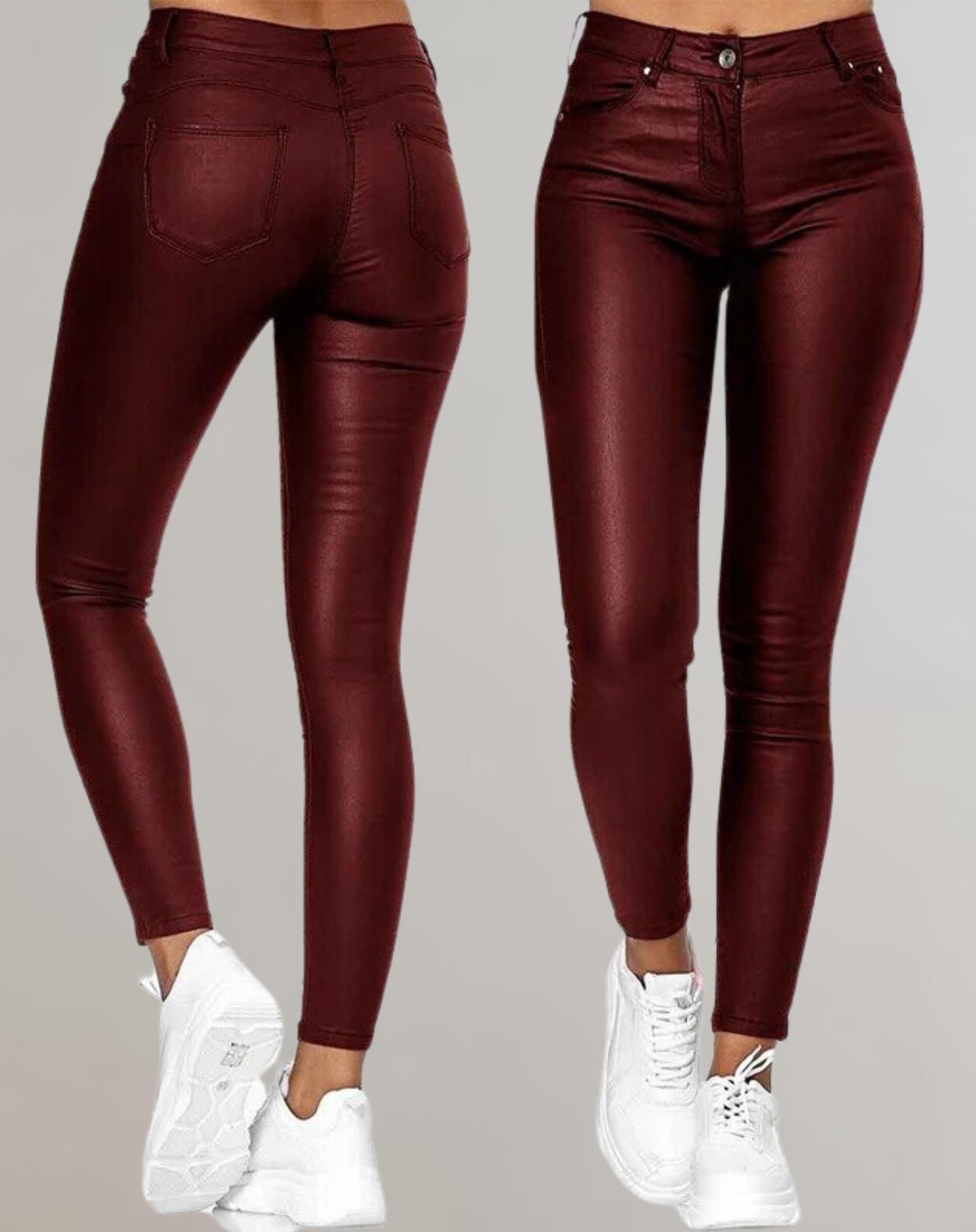 High-Waist Skinny Faux Leather Trousers for Women - Red