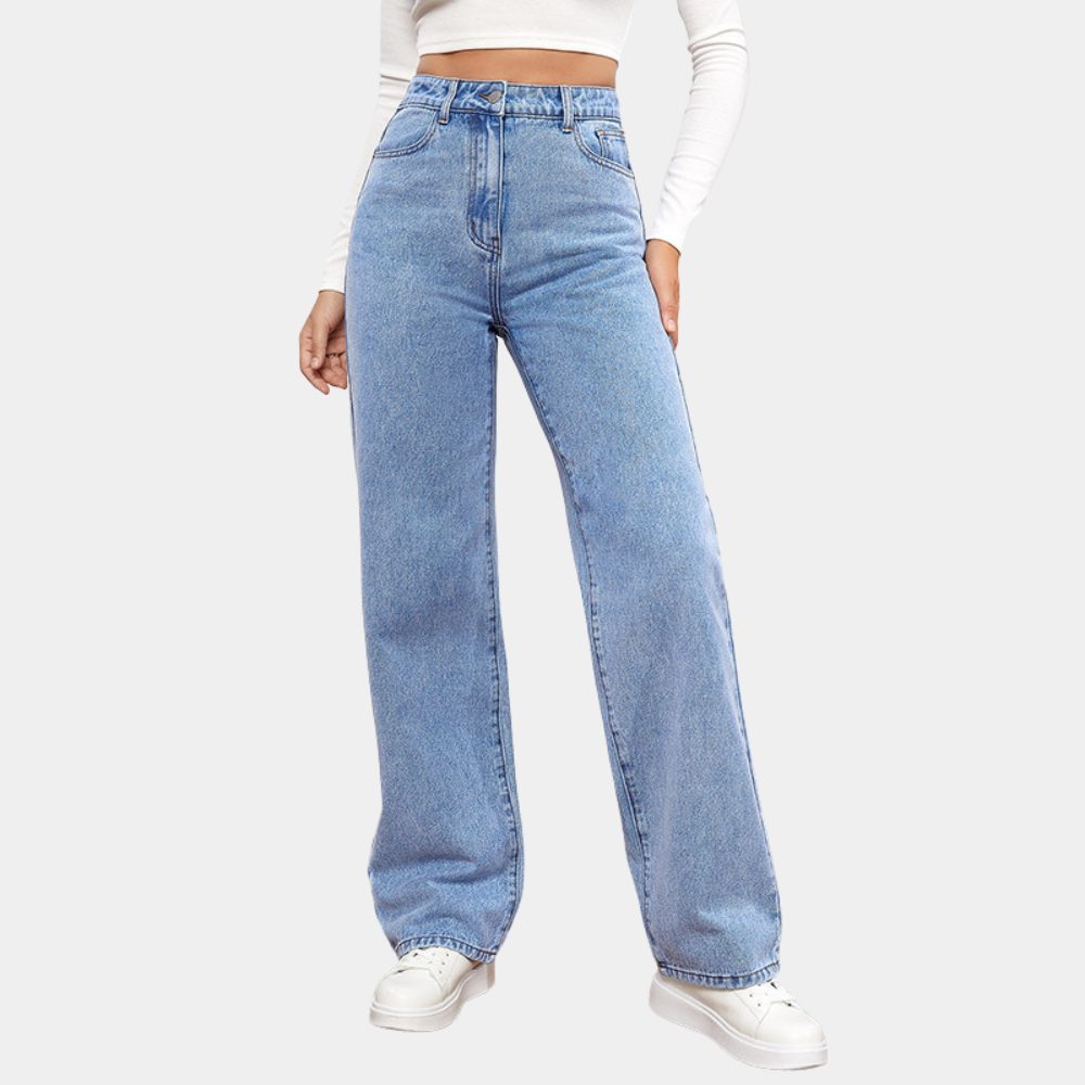 High Waist Straight Leg Jeans for Women - Light Blue