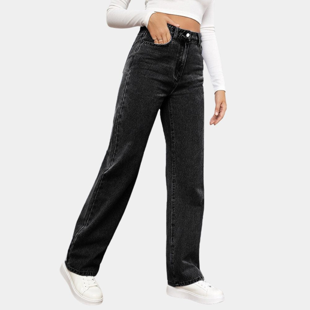 High Waist Straight Leg Jeans for Women - Black