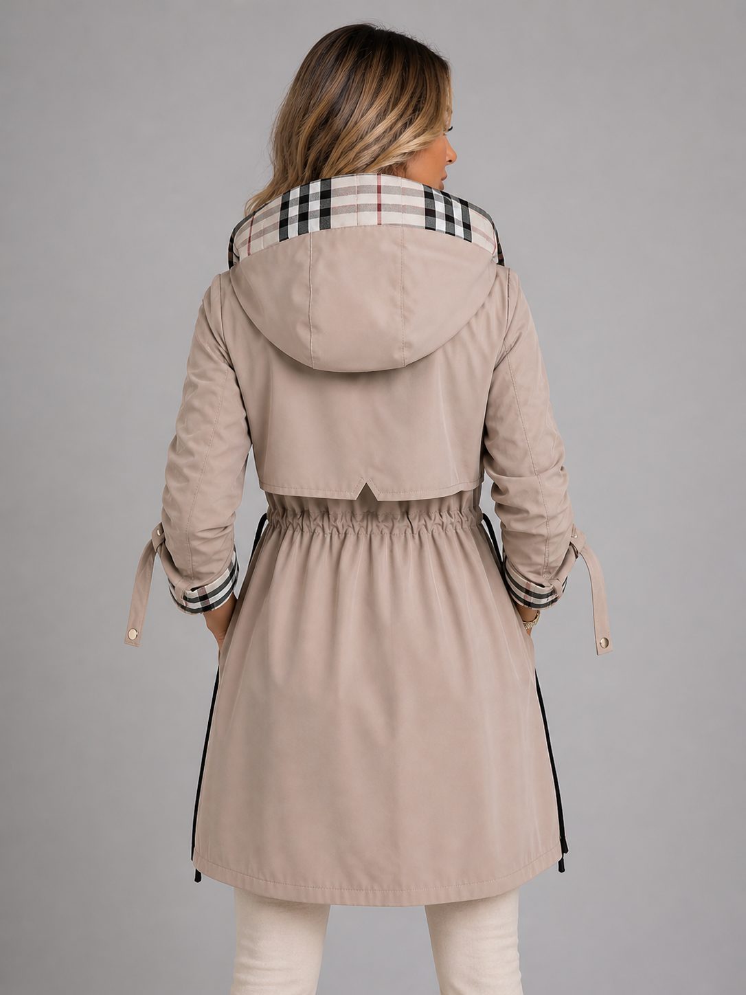 Hooded Long Parka Coat with Adjustable Waist for Women - View 3