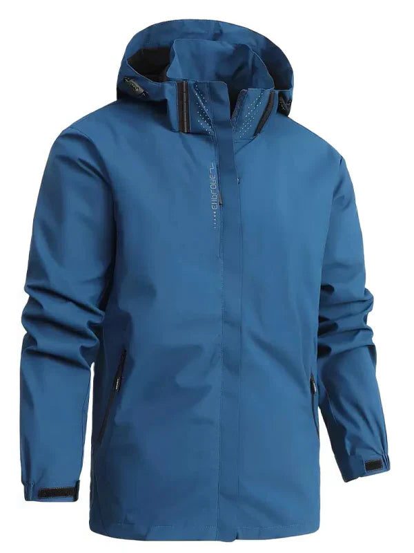 Hooded Zip-Up Rain Jacket for Men - Blue