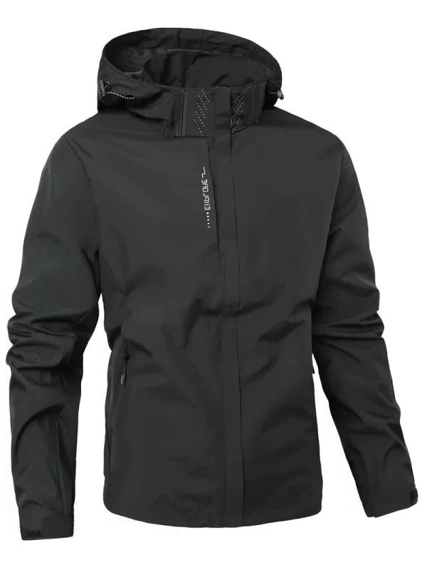 Hooded Zip-Up Rain Jacket for Men - Black