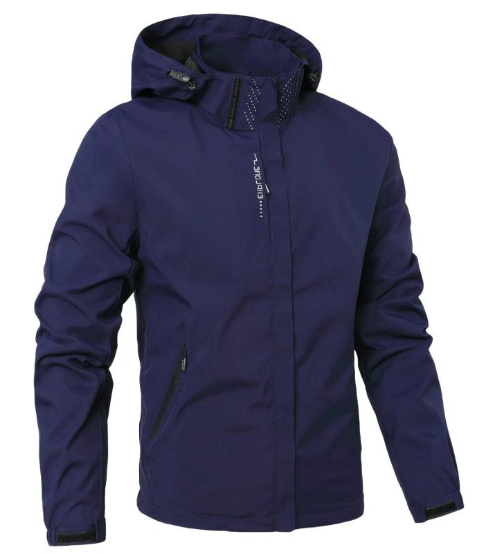 Hooded Zip-Up Rain Jacket for Men - Navy