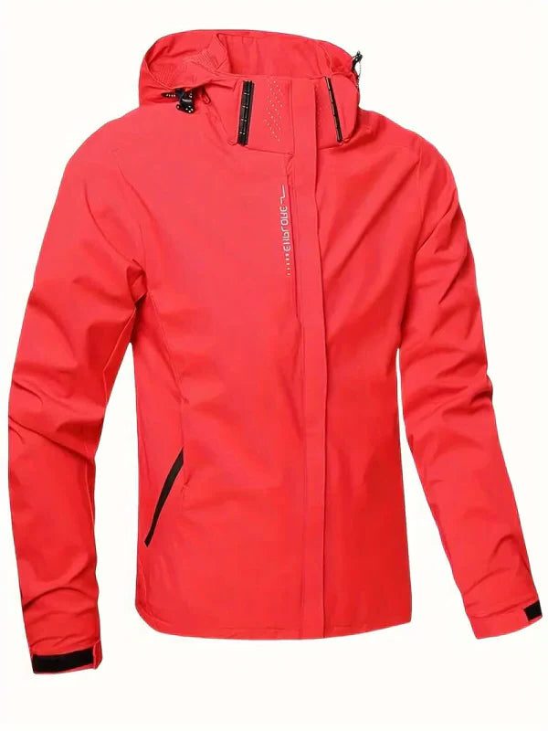 Hooded Zip-Up Rain Jacket for Men - Red