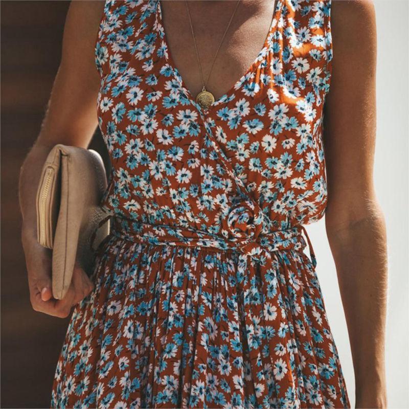 Sleeveless V-Neck Floral Ibiza Dress Maxi for Women