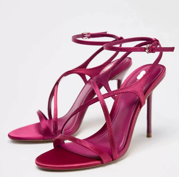 Open Toe Ankle Strap Satin Sandals for Women