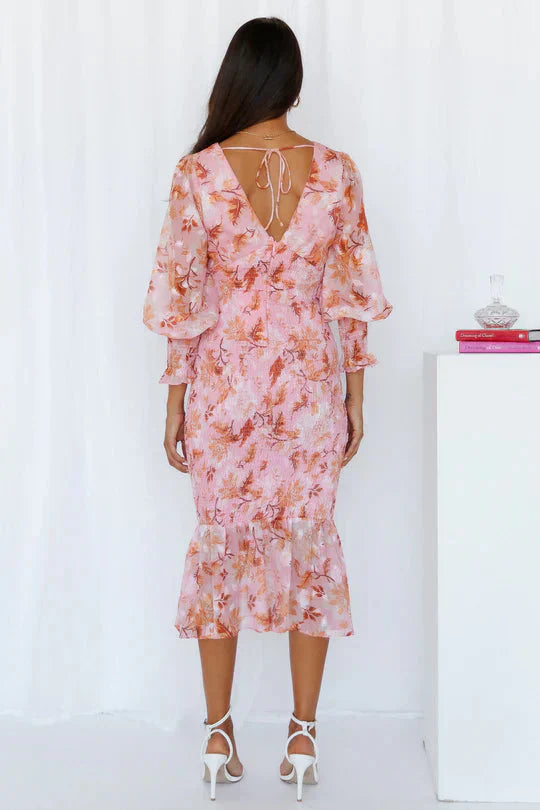 Floral Wrap V-Neck Midi Dress Wedding Guest for Women
