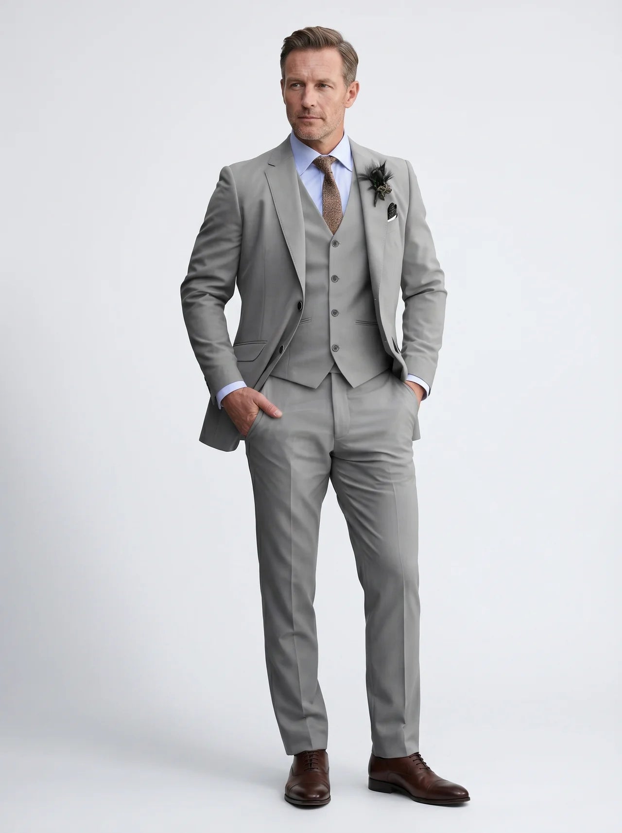 Tailored Three-Piece Suit Set with Waistcoat for Men