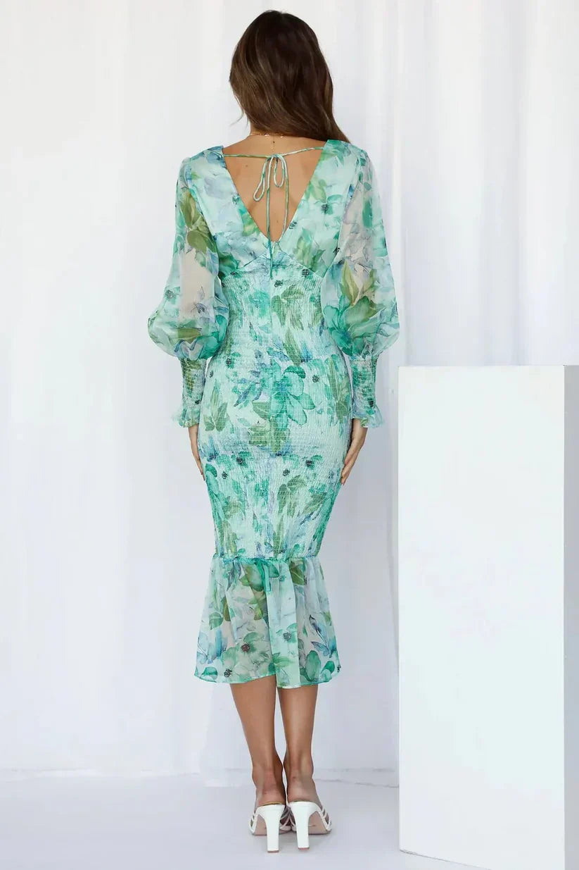 Floral Wrap V-Neck Midi Dress Wedding Guest for Women