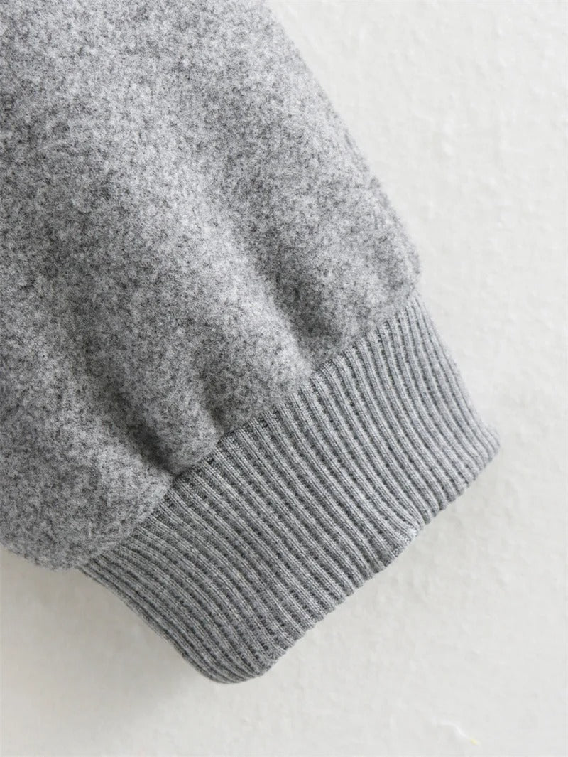 Cropped Ribbed Trim Bomber Jacket for Women