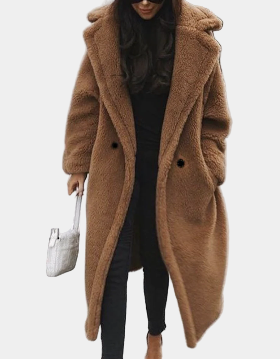 Long Notch Collar Teddy Coat for Women