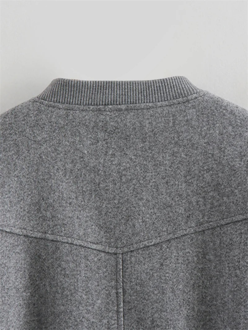 Cropped Ribbed Trim Bomber Jacket for Women