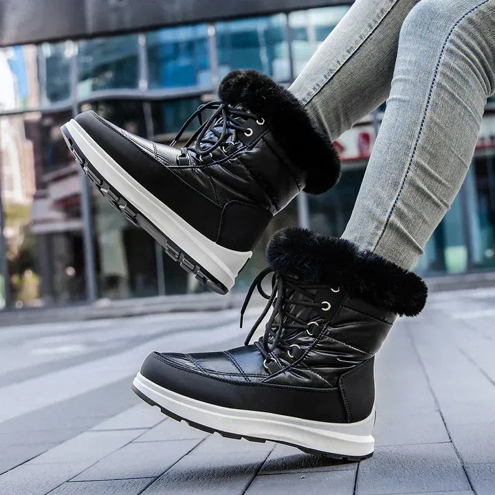 Lace-Up Snow Boots with Faux Fur Trim for Women