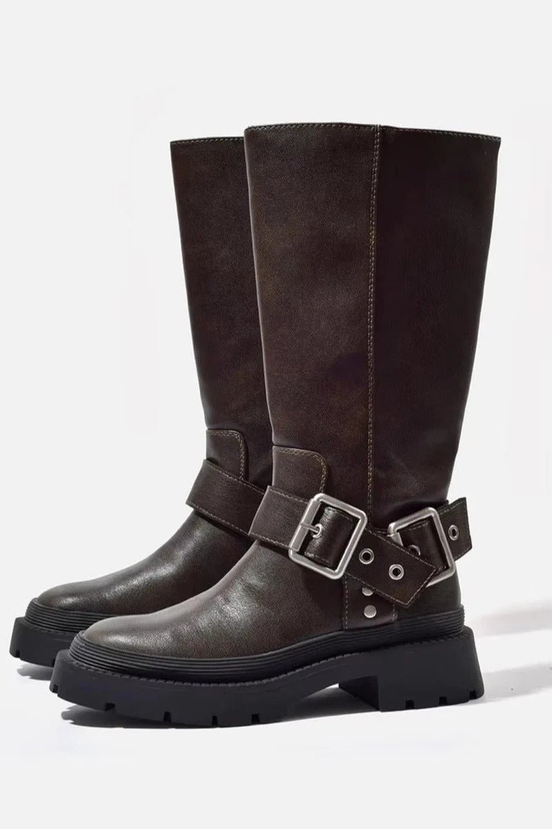 Knee-High Chunky Combat Boots for Women