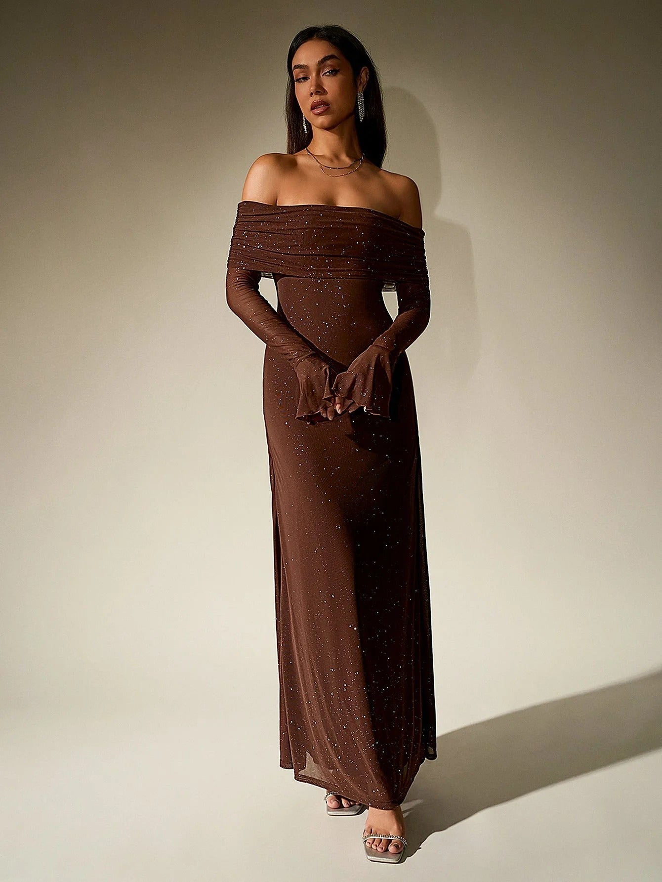 Off Shoulder Glitter Maxi Dress for Women