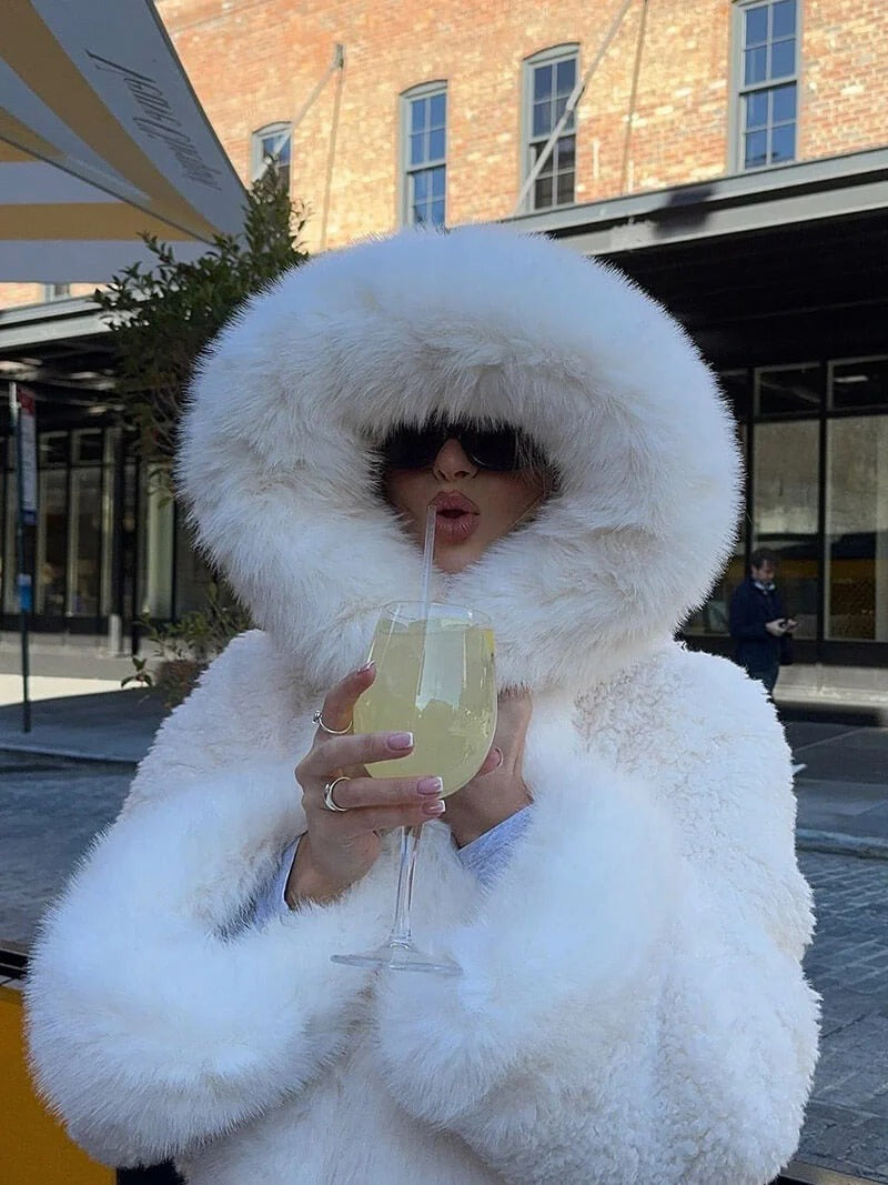 Faux Fur Oversized Hooded Coat for Women