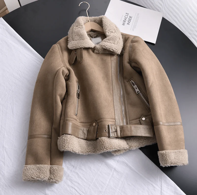 Suede Sherpa Lined Aviator Jacket for Women