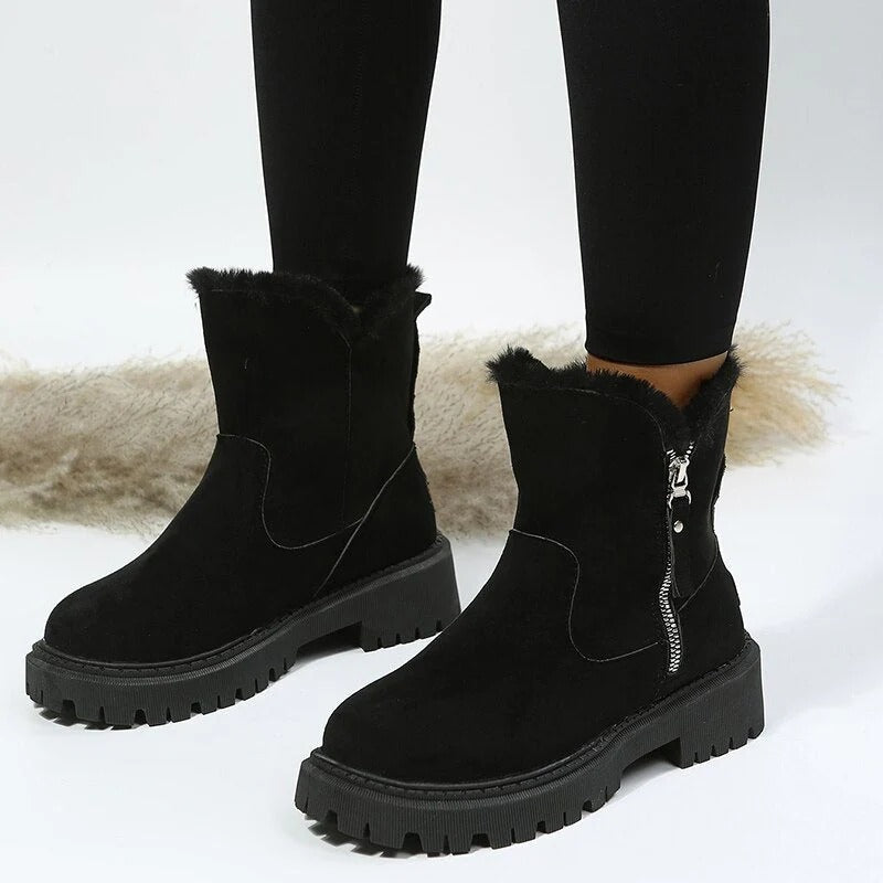 Suede Fleece Lined Side Zip Platform Ankle Boots for Women