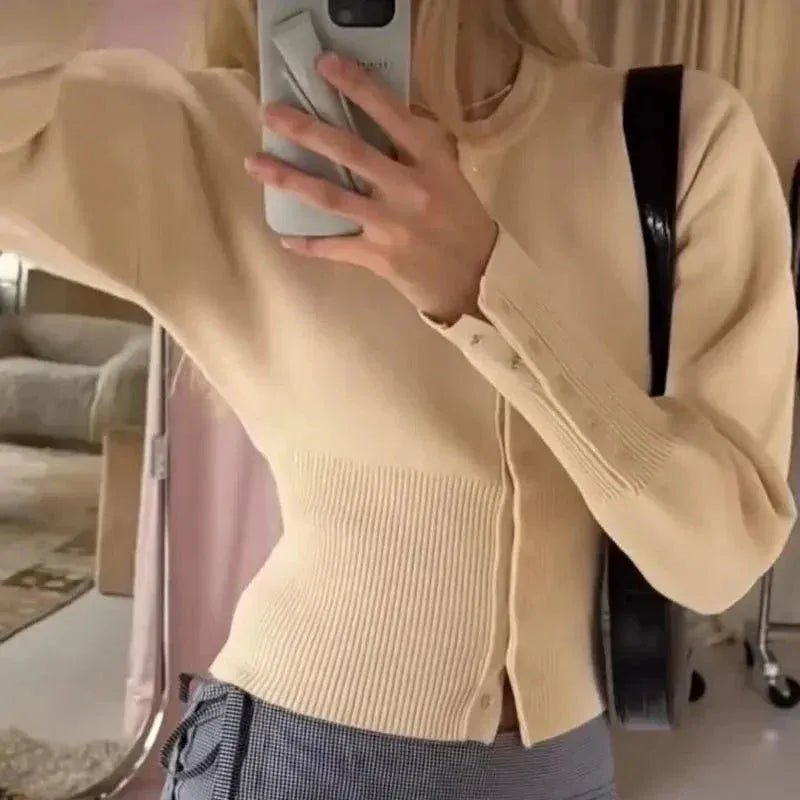 Elegant Crop Ribbed Cardigan for Women