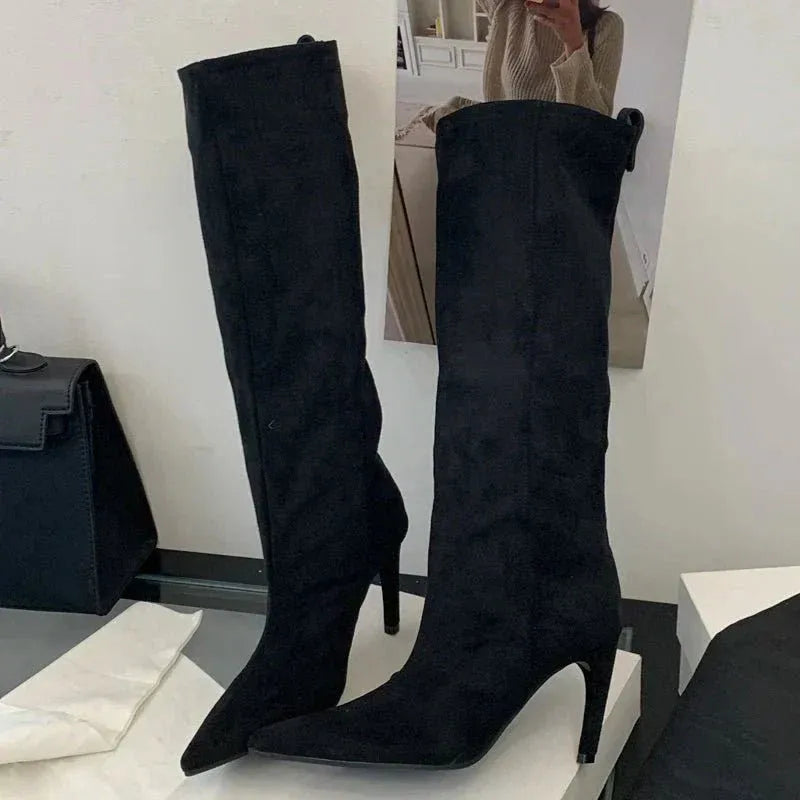Suede Pointed Toe High Heel Slouch Boots for Women