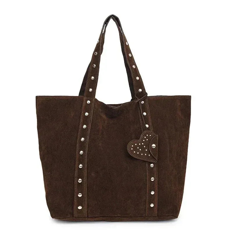 Suede Studded Handle Tote Bag for Women