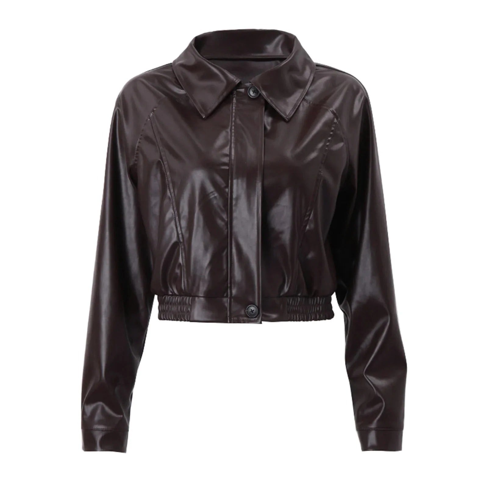 Cropped Faux Leather Jacket with Oversized Sleeves for Women
