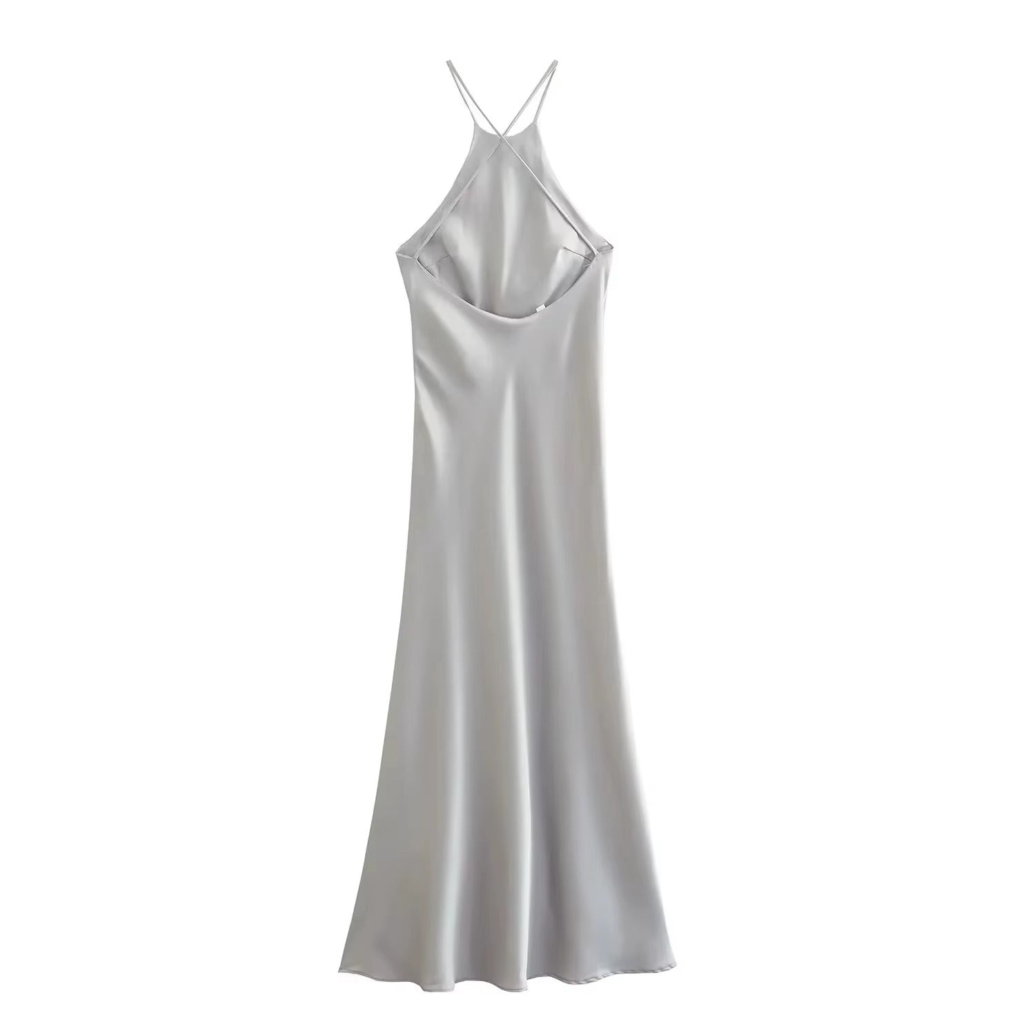 Satin Halter Neck Midi Dress for Women
