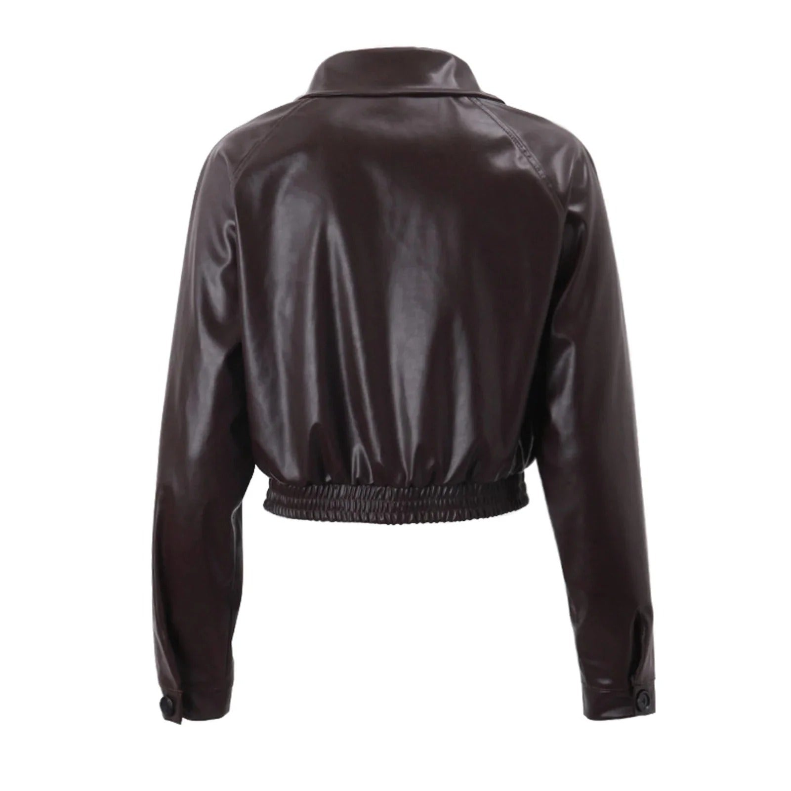 Cropped Faux Leather Jacket with Oversized Sleeves for Women