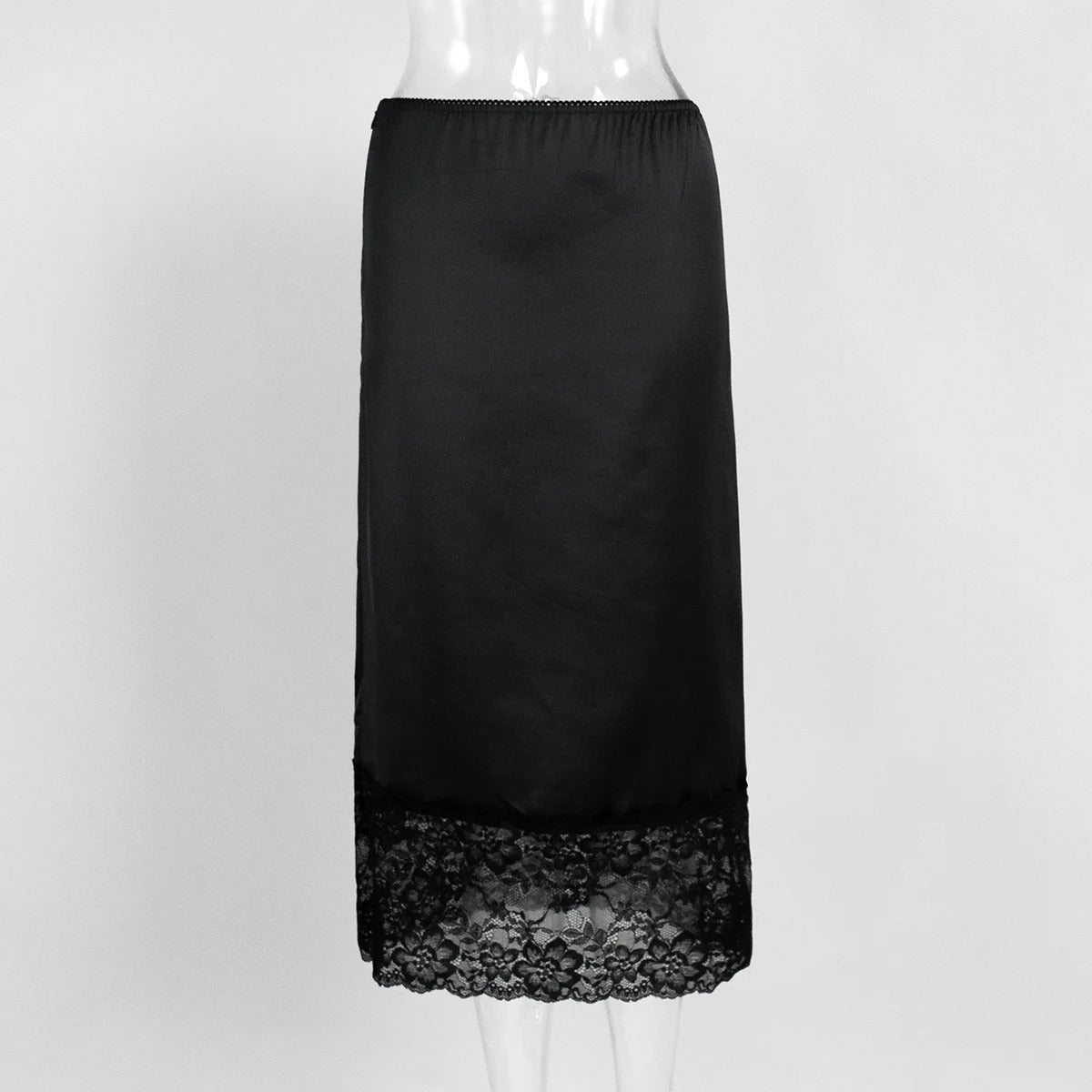 Satin Midi Skirt with Floral Lace Hem for Women