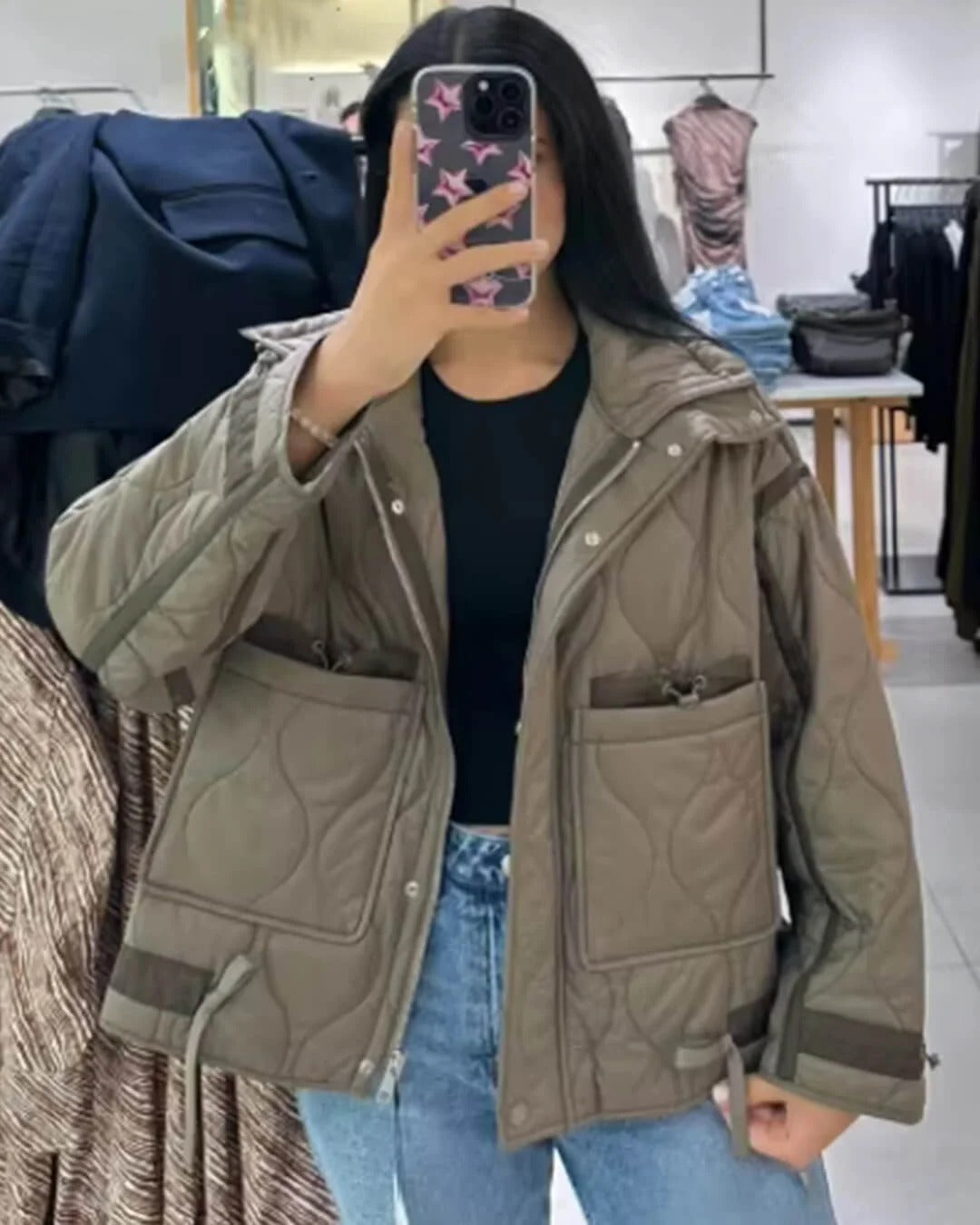 Quilted Jacket with Stand Collar for Women