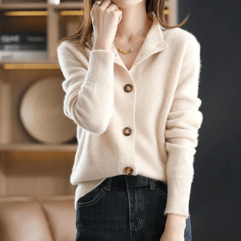 Knit Stand Collar Button Front Cardigan for Women
