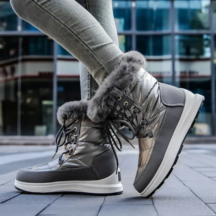Lace-Up Snow Boots with Faux Fur Trim for Women