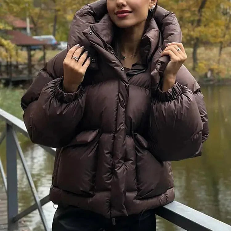 Oversized Puffer Jacket with Hood for Women