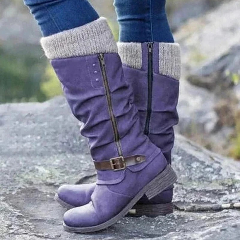 Knitted Cuff Buckle Mid-Calf Winter Boots for Women