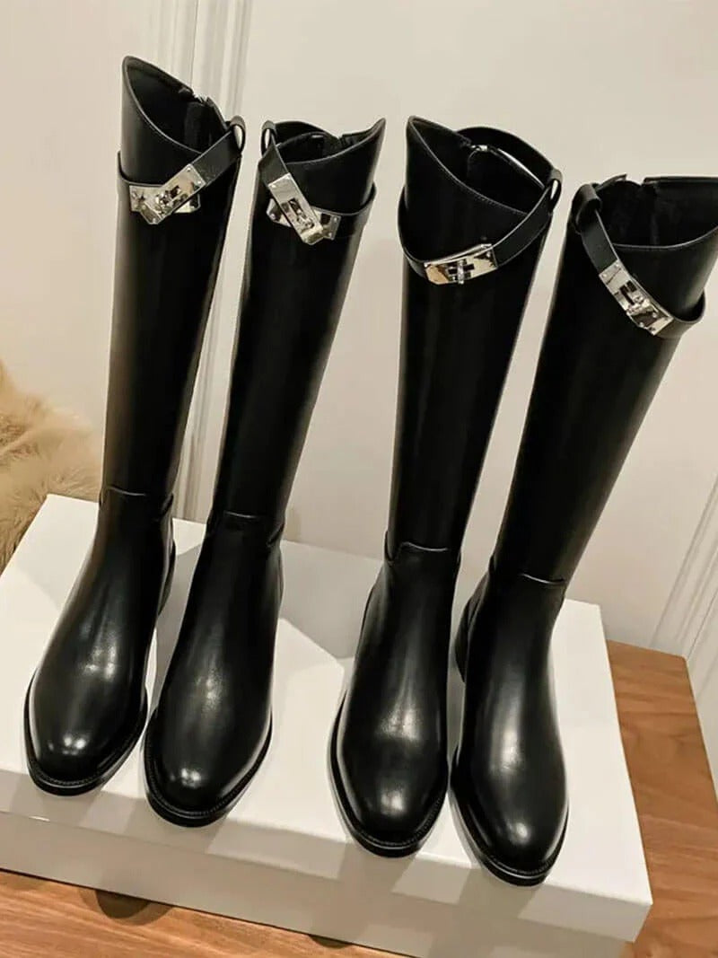 Faux Leather Knee High Boots for Women
