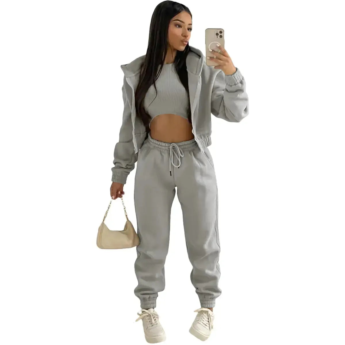 Cropped Hoodie Top and Joggers Tracksuit Set for Women