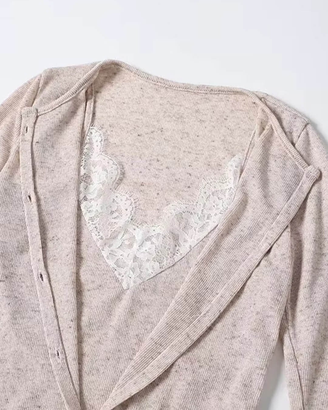 V-Neck Lace Trim Long Sleeve Top for Women