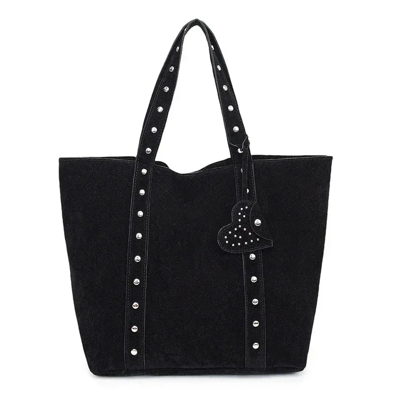 Suede Studded Handle Tote Bag for Women