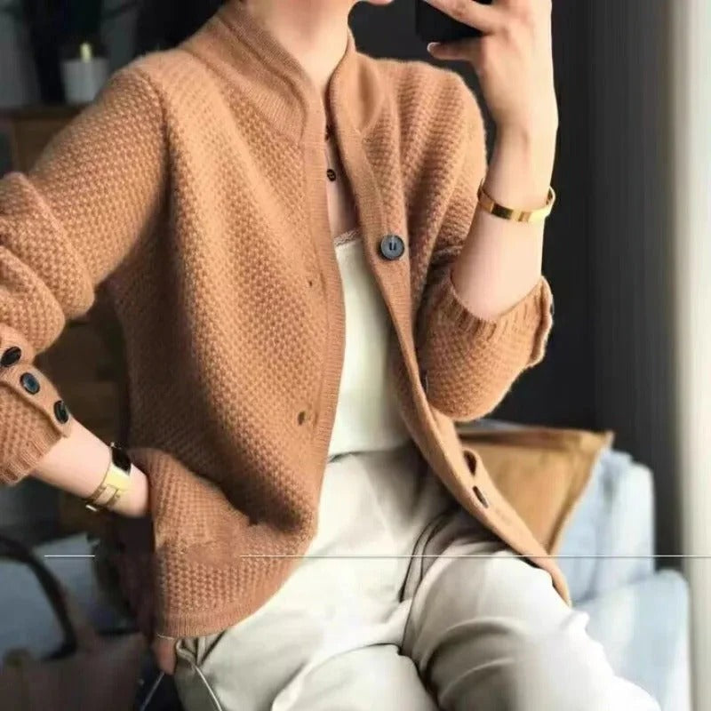 Wool Blend Single-Breasted Cardigan for Women