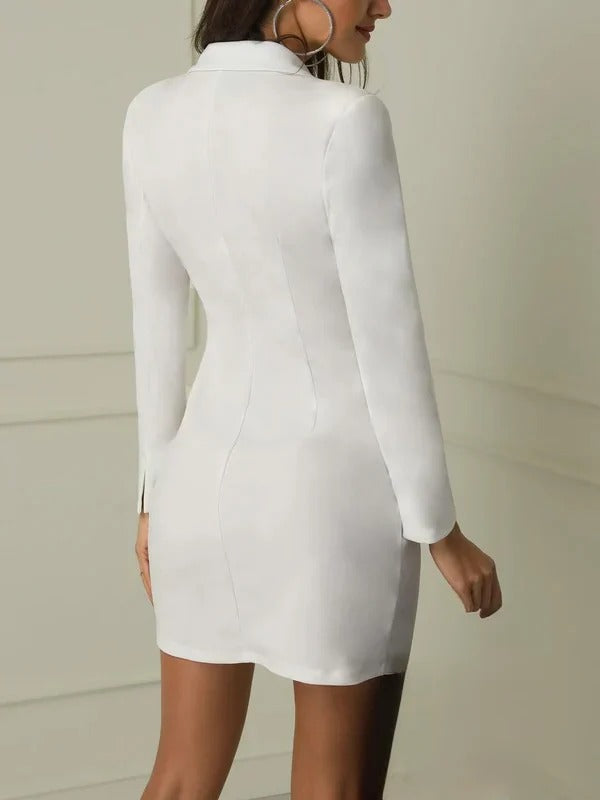 Double-Breasted Button Front Tailored Blazer Dress for Women