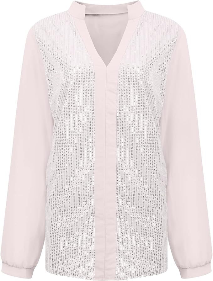 Sequin Chiffon Sleeve V-Neck Blouse for Women
