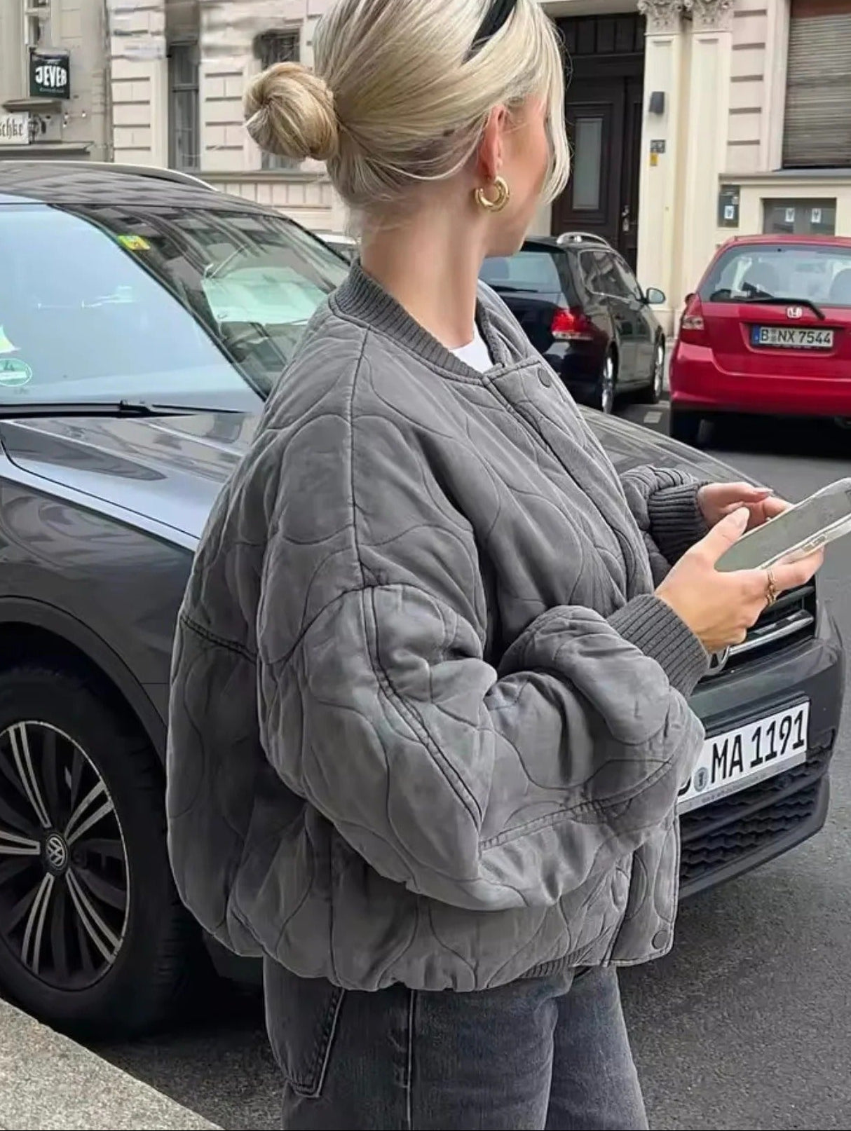 Quilted Oversized Bomber Jacket for Women