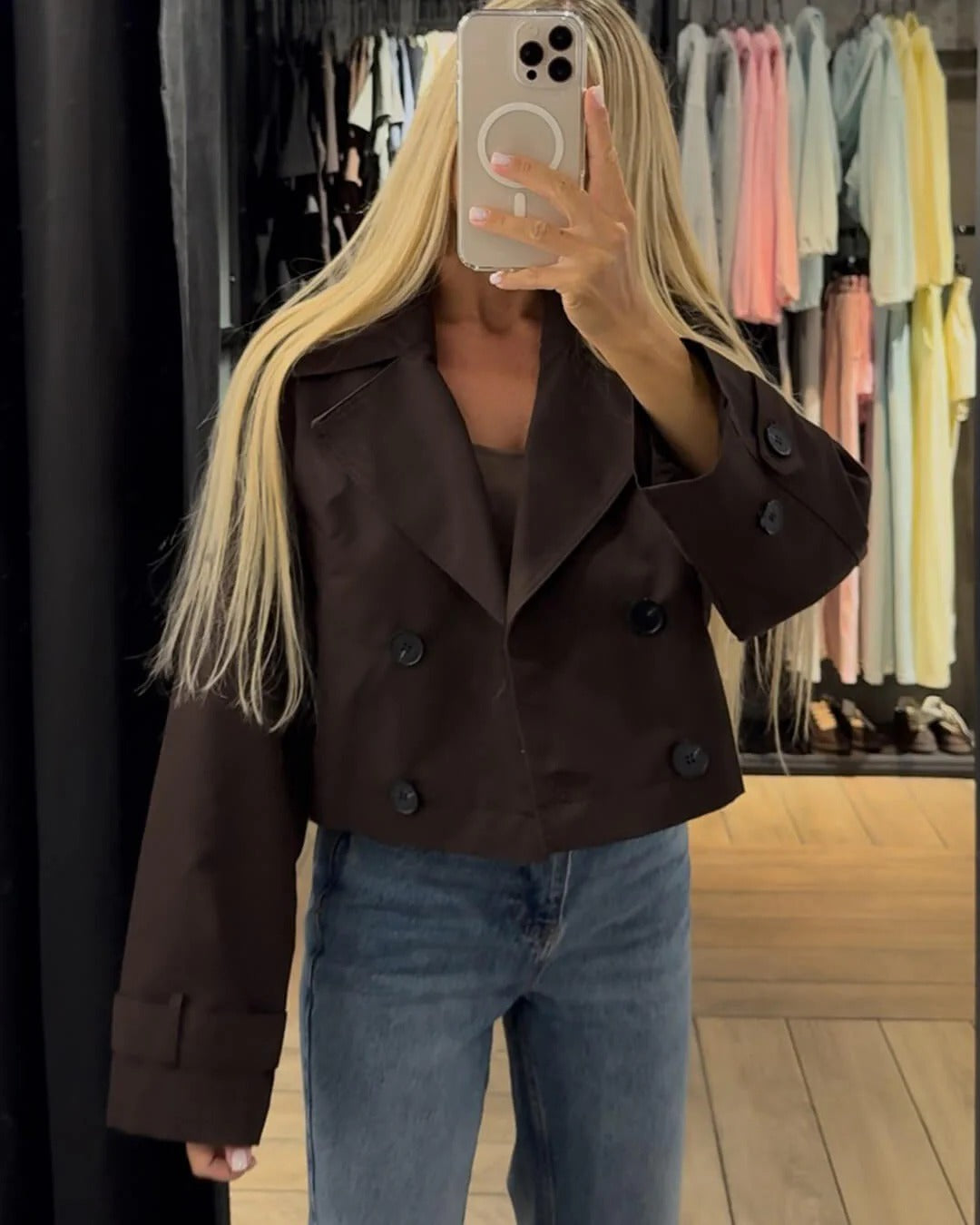 Short Double Breasted Trench Coat for Women